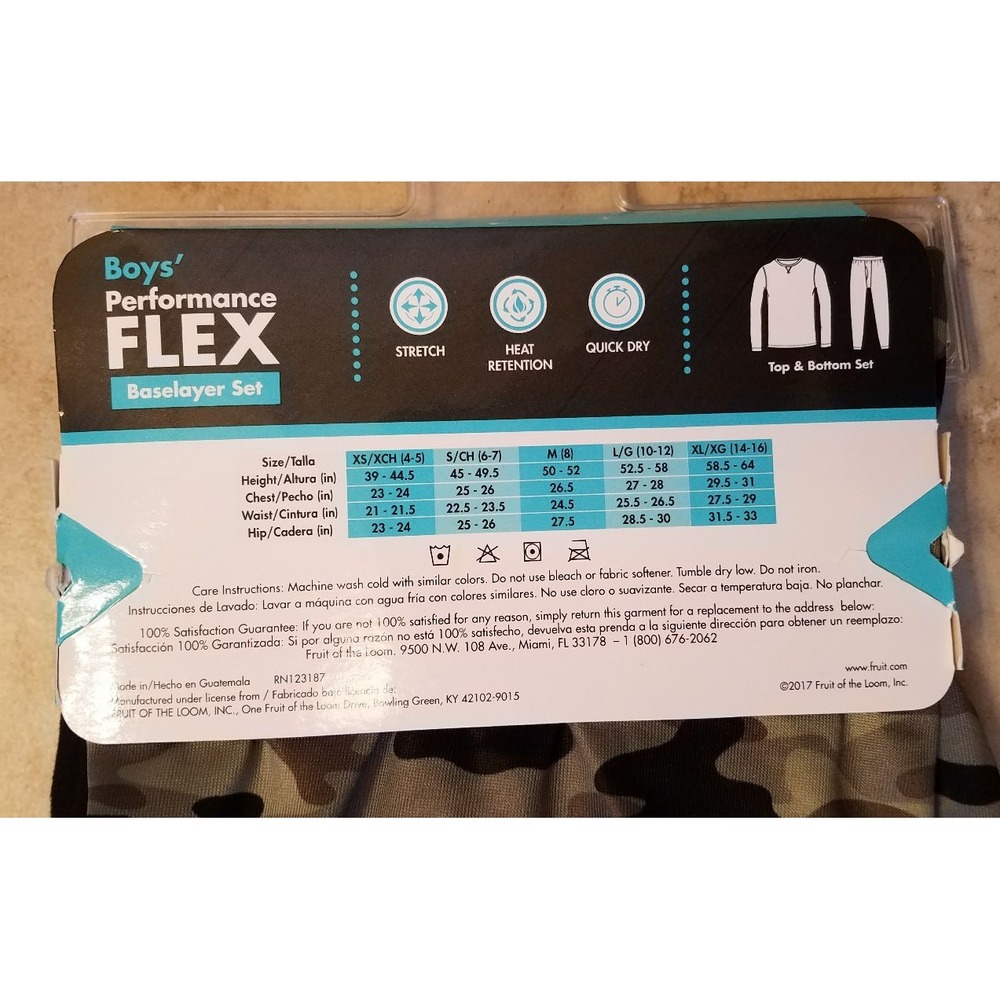 New Fruit of the Loom Boys Performance Flex Baselayer Set Camo Black XS (4/5) - Picture 3 of 5